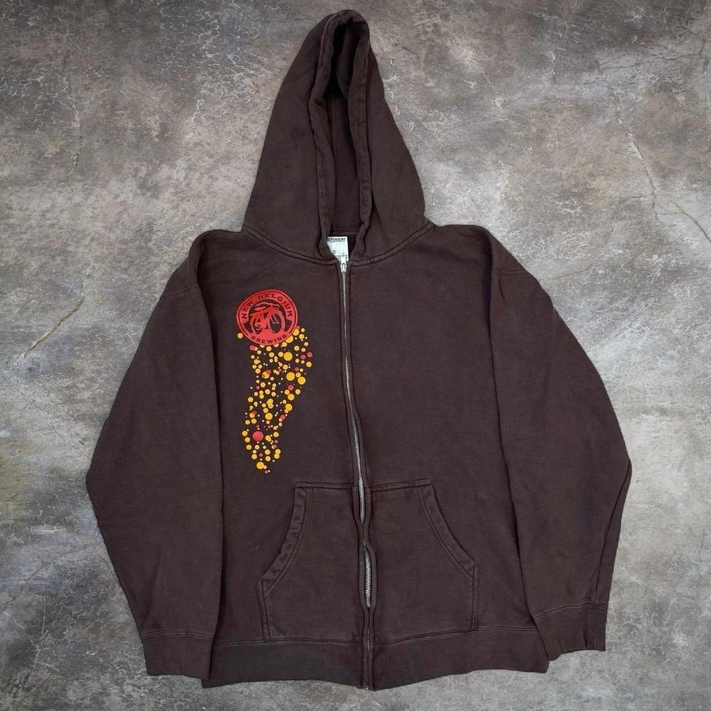 Vintage Independent Organic Cotton Full Zip Brown Brewing Co Hoodie Adult Large